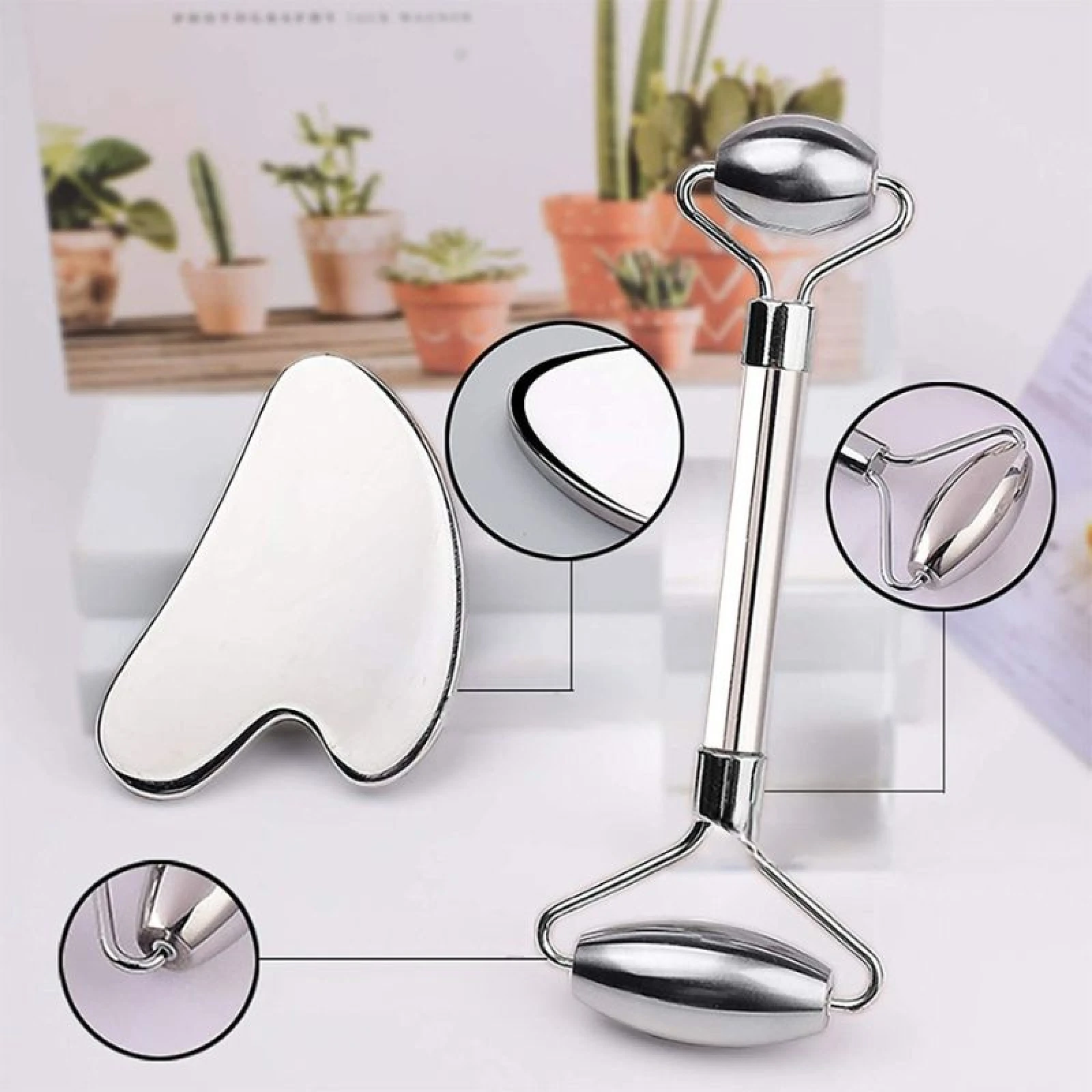 Masážna kovová súprava Face roller a Gua Sha inSPORTline Comesta Set · záber 4