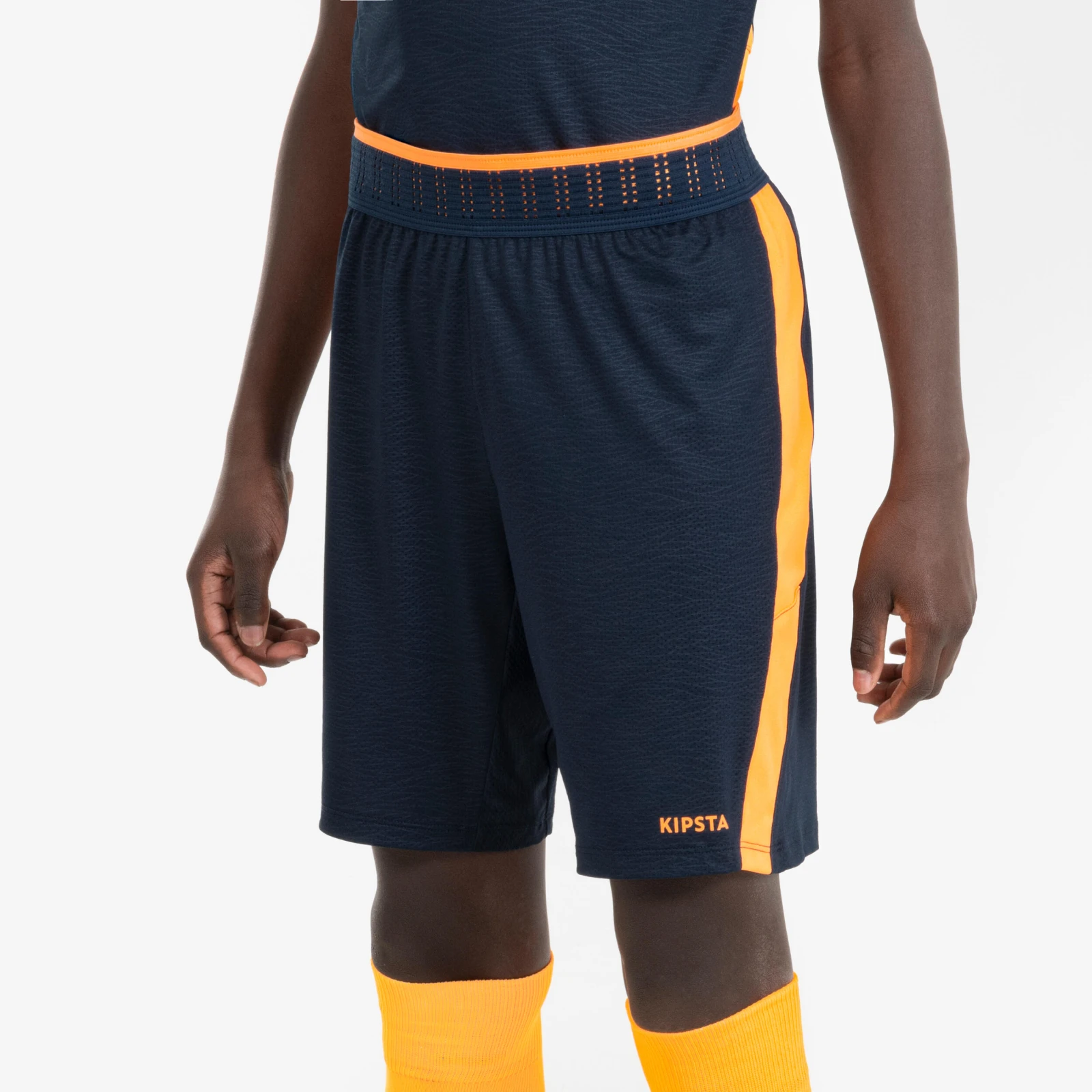 KIPSTA Detské futbalové šortky CLR modro-oranžové 5-6 r (113-122 cm) · záber 1