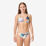 DECATHLON Dievčenské dvojdielne plavky Tali Palmy na surfovanie modré 12-13 r (149-159 cm) · záber 1