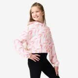 DOMYOS Dievčenská crop mikina s kapucňou na moderný tanec biela s oranžovou potlačou 7-8 r (123-130 cm) · záber 1