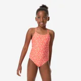 DECATHLON Dievčenské jednodielne plavky Lila Daisy koralové 5-6 r (113-122 cm) · záber 1