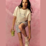 T-shirt loose s potiskem dámský - krémový · záber 1