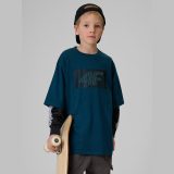 T-shirt loose s potlačou chlapčenský - tyrkysový · záber 1
