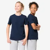 DOMYOS Detské bavlnené tričko unisex na cvičenie tmavomodré 10-11 r (141-150 cm) · záber 1