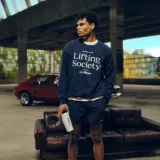 GymBeam Lifting Society Sweatshirt Nightfall - Veličina: S | Boja: Plava | Težina: 0,558 g | Pakiranje: 33 · záber 1