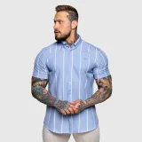 Strečová košeľa Iron Aesthetics Short Stripe, modrá · záber 3