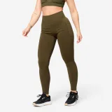 DOMYOS Dámske fitness legíny s vysokým pásom a push-up efektom kaki S · záber 1