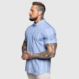 Strečová košeľa Iron Aesthetics Short Stripe, modrá · záber 5