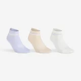 DECATHLON Detské stredne vysoké ponožky RS 160 3 páry béžové/fialové 27-30 · záber 1