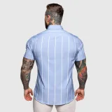 Strečová košeľa Iron Aesthetics Short Stripe, modrá · záber 2