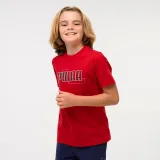 PUMA Detské bavlnené tričko s potlačou červené 11-12 r (152 cm) · záber 1