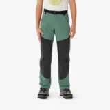 QUECHUA Detské turistické softshellové nohavice MH900 7-15 rokov zelené 8-9 r (131-140 cm) · záber 1