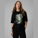 T-shirt loose s potlačou dámsky - čierny - Farba: čierna · záber 3