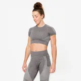 DOMYOS Dámsky crop top 900 na fitnes bezšvový sivý XL · záber 1