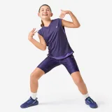 DECATHLON Dievčenské nepriehľadné šortky cyklistického strihu tmavofialové 10-11 r (141-148 cm) · záber 2