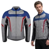 Letná pánska moto bunda W-TEC Mirelio Farba šedo-modro-červená, · záber 1