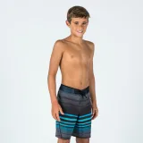 DECATHLON Chlapčenské šortkové plavky 900 pruhované čierno-modré 8-9 r (131-140 cm) · záber 1