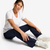DOMYOS Dámske zvonové fitness legíny bavlnené tmavomodré M - W30 L31 · záber 2