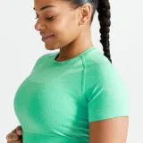 DOMYOS Dámsky crop top 900 na fitness bezšvový s krátkym rukávom zelený XS · záber 2