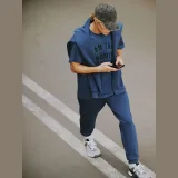 Teplákové nohavice joggery pánske - tmavomodré · záber 11