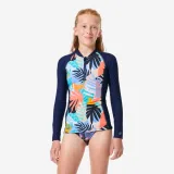 DECATHLON Dievčenské tričko na surf s UV ochranou Palmy tmavomodré 12-13 r (149-159 cm) · záber 1