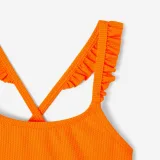 DECATHLON Dievčenské jednodielne plavky Lila so sukničkou oranžové 7-8 r (123-130 cm) · záber 2