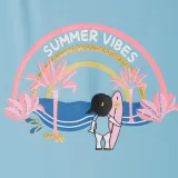 DECATHLON Dievčenské plavky Hanalei summer vibes bledomodré 5-6 r (113-122 cm) · záber 2