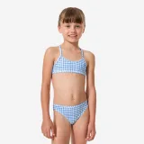DECATHLON Dievčenské dvojdielne plavky Boni s prekríženými ramienkami kockované modré 5-6 r (113-122 cm) · záber 1