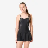 DECATHLON Jednodielne dievčenské plavky so sukničkou Lila Line žlté 14-15 r (160-166 cm) · záber 1