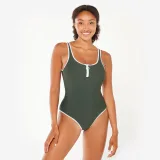 DECATHLON Dámske jednodielne plavky Heva Joy so zipsom kaki L · záber 1