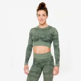 DOMYOS Dámske crop top tričko s dlhými rukávmi zelené M · záber 1