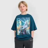 Chlapecké oversize tričko s potiskem - tyrkysové · záber 1