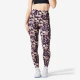 DOMYOS Dámske legíny 520 na fitness tvarujúce fialové s potlačou XS (W26 L30) · záber 1