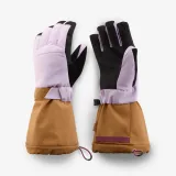 QUECHUA Detské lyžiarske rukavice 6 -14 rokov SKI500 dlhé fialovo-okrové 10 rokov · záber 1