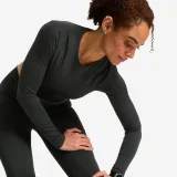 DOMYOS Dámsky fitness crop top s dlhými rukávmi sivo-čierny L · záber 2