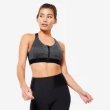 DECATHLON Podprsenka na zips s vynikajúcim spevnením čierno-sivá XL · záber 1