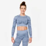 DOMYOS Dámske crop top tričko s dlhými rukávmi modré XL · záber 1