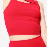 DOMYOS Dámske fitness crop tielko tmavočervené XS · záber 2