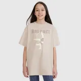 Dívčí tričko oversize s potiskem - béžové · záber 1