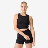 DOMYOS Dámsky fitness crop top s elastickým pásom čierny XS · záber 1
