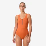 DECATHLON Dámske jednodielne plavky Lio na cvičenie vo vode a na aquabike tehlovočervené XL-2XL · záber 1