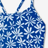 DECATHLON Dievčenské jednodielne plavecké plavky Lila kvetované modré 8-9 r (131-140 cm) · záber 2
