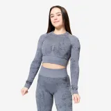 DOMYOS Dámsky fitness crop top s dlhými rukávmi sivý L · záber 1