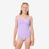 DECATHLON Dievčenské jednodielne plavky Caly Zuma s prekríženými ramienkami fialové 12-13 r (149-159 cm) · záber 1