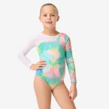 DOMYOS Gymnastický trikot s dlhými rukávmi tyrkysovo-biely 12-13 r (151-160 cm) · záber 1