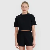 Dámské tričko crop top z vaflové pleteniny - černé · záber 1