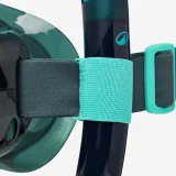 DECATHLON Šnorchlovacia sada 100 Comfort Drytop s ochranou proti zahmlievaniu modrozelená M · záber 2