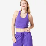 DOMYOS Dámske crop tielko na fitness 520 z moltonu fialové XL · záber 1