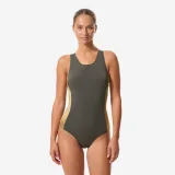DECATHLON Dámske jednodielne plavky Kelly kaki zlaté M-L · záber 1