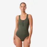 DECATHLON Dámske jednodielne plavky Lio na cvičenie vo vode a na aquabike kaki tmavé XS-S · záber 1